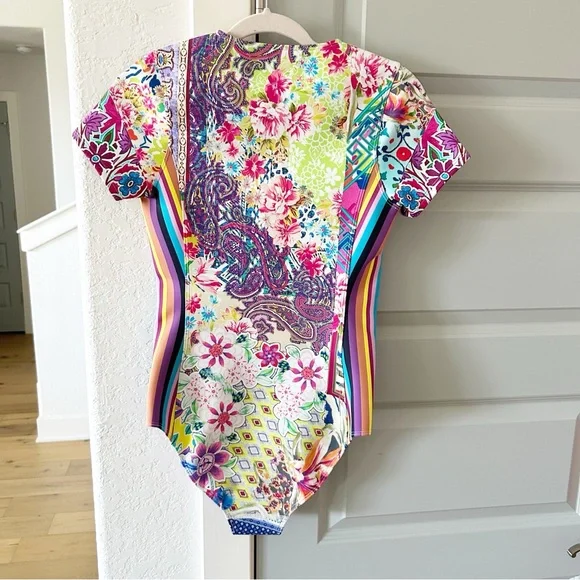 New Johnny Was Floral Striped Locita Surf Scuba One Piece Swimsuit - Picture 4 of 5